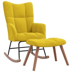 vidaXL Rocking Chair with a Stool Mustard Yellow Velvet Relax Chair Furniture