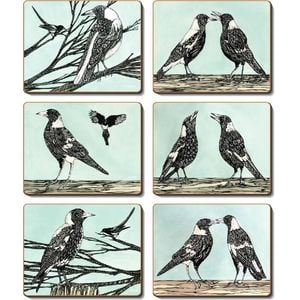 Cinnamon Placemats Cork Backed Set of 6 Magpie Song