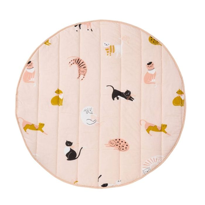 Linen House Kids 200gsm cats N Bows Reversible Play Mat Round Cotton 120cm