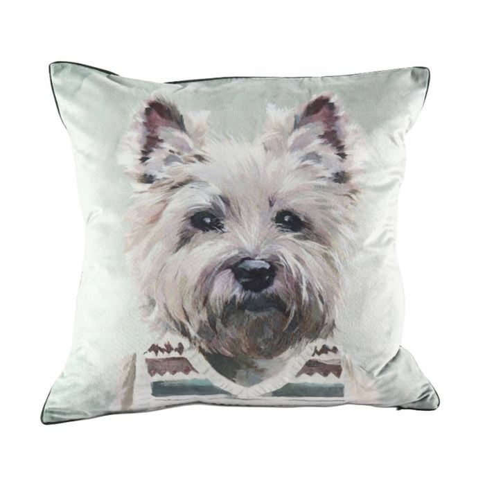 MM Linen Pawtrait Velvet Westie In A Vestie Home Decor Cushion 50x50cm