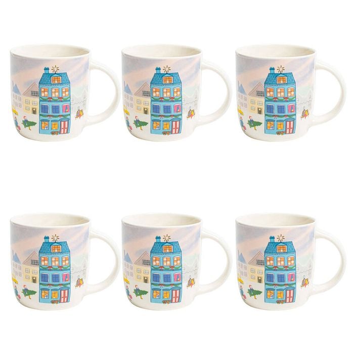 6PK Porto Night Before Christmas New Bone China Drinking Mug 330ml Village