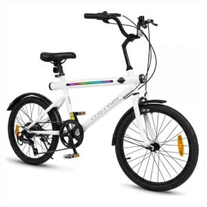 Costway 50cm Commuter Bicycle Lighted Bike 6 Speed Adjust Steel White