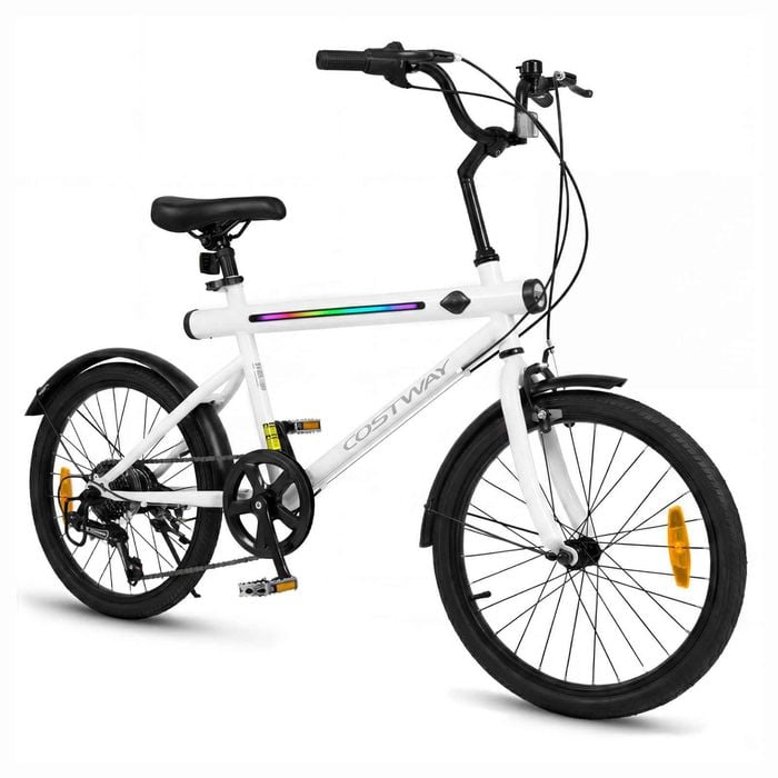 Costway 50cm Commuter Bicycle Lighted Bike 6 Speed Adjust Steel White