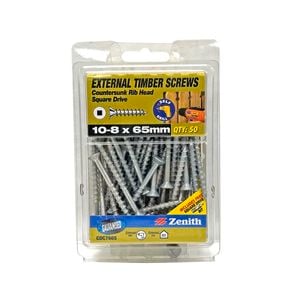 Zenith 10 - 8 x 65mm Galvanised Square Drive Countersunk Ribbed Head Timber Screws - 50 Pack