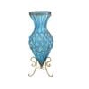 Soga 67cm Blue Glass Tall Floor Vase With Metal Stand