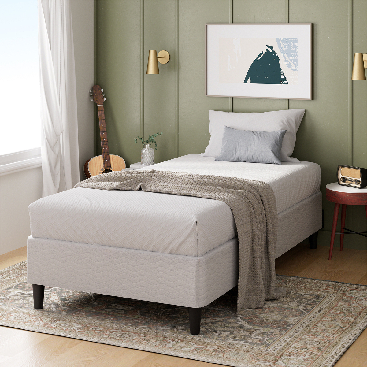 Zinus Single Fabric Bed Base Ensemble Base - White - Bunnings Australia