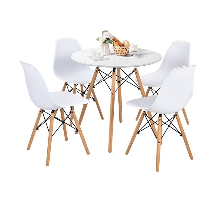 Costway 5pcs Dining Table Set Wood Dining Table Chairs Home Furniture White