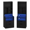 Advwin 2x Tall LED Nightstand with Charging Station, 3 Drawers, Bookshelf, 6 Storage Shelves & 3 Hooks, Black
