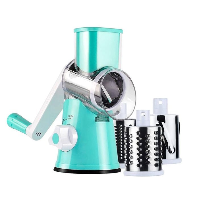 Catzon Rotary Food Grater With 3 Replaceable Blades Strong Suction Base-blue