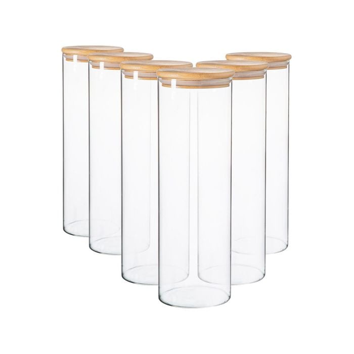 Argon Tableware Scandi Glass Storage Jars with Wooden Lids - 2 Litre - Pack of 6