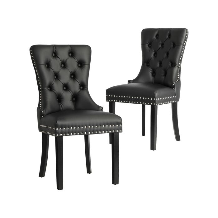 Oikiture 2x Dining Chairs PU Leather Black