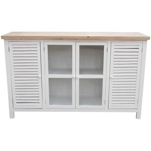 Coast Fir Wood Glass 4-Door Cabinet 130x80cm Rectangle Home Room Furniture White