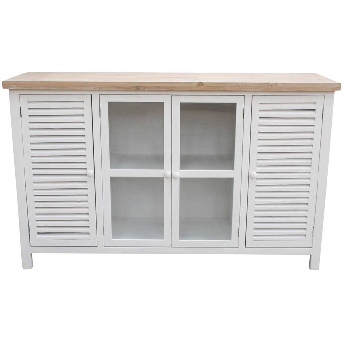 Coast Fir Wood Glass 4-Door Cabinet 130x80cm Rectangle Home Room Furniture White