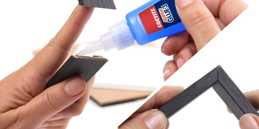 Person repairing a broken frame with Loctite XXL Glue.