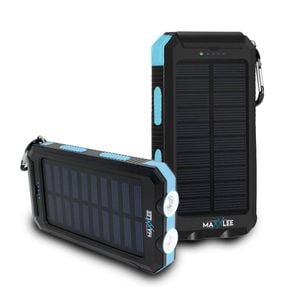 Maxxlee 2x BLUE 10000mAh Solar Power Bank Dual USB Battery Charger Portable Torch Light Compass