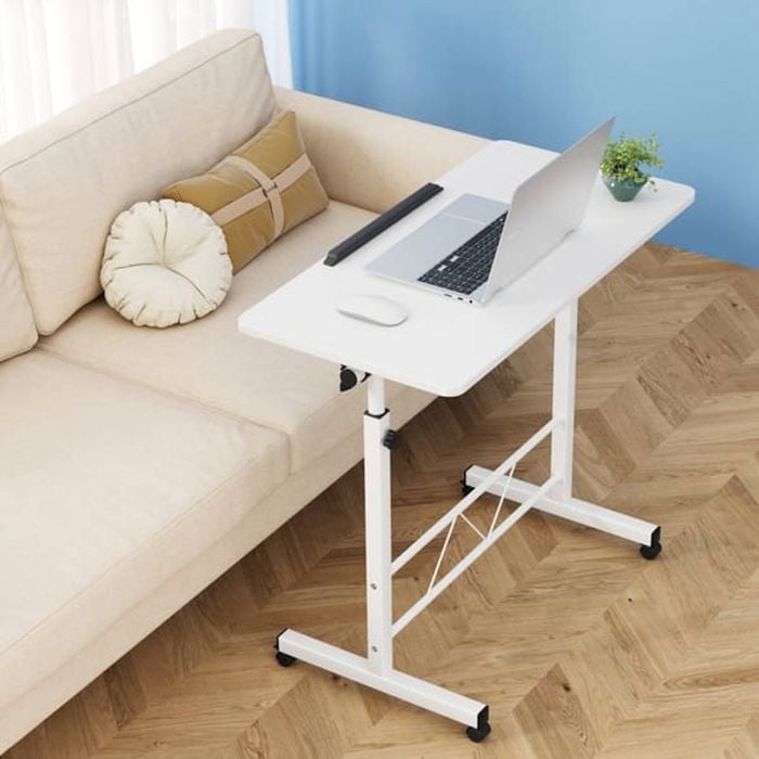 Homfurn Mobile Laptop Desk – 80cm, Adjustable Height 64-88cm, Tilt Top 180°, With Wheels, White