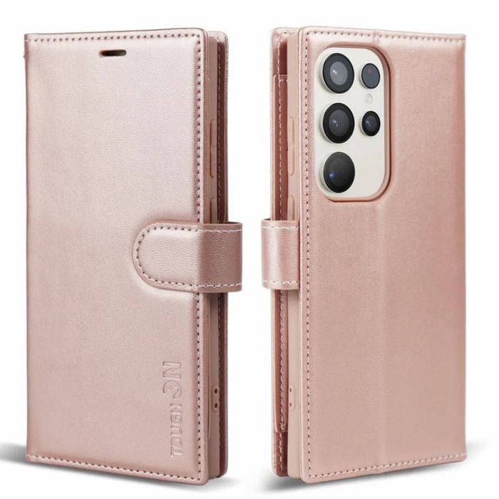 Tough On for Samsung Galaxy S23 Ultra Flip Wallet Leather Case Rose Gold