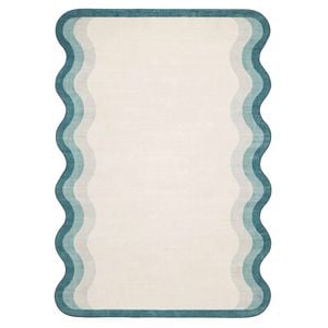 Loopsie-220cm X 150cm-salamanca Tonal Teal And Cream Scalloped Washable Rug