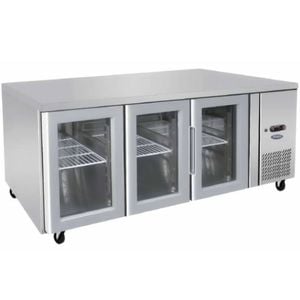 Atosa  Glass Three Door Undercounter Fridge Table – 450 Litre