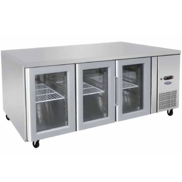 Atosa  Glass Three Door Undercounter Fridge Table – 450 Litre