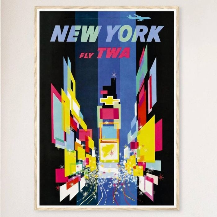 Galrie New York Vintage Travel Poster: A Timeless Tribute to NYC's Iconic Landmarks Décor, Wood Frame, 50 x 70cm (20 x 28inch)