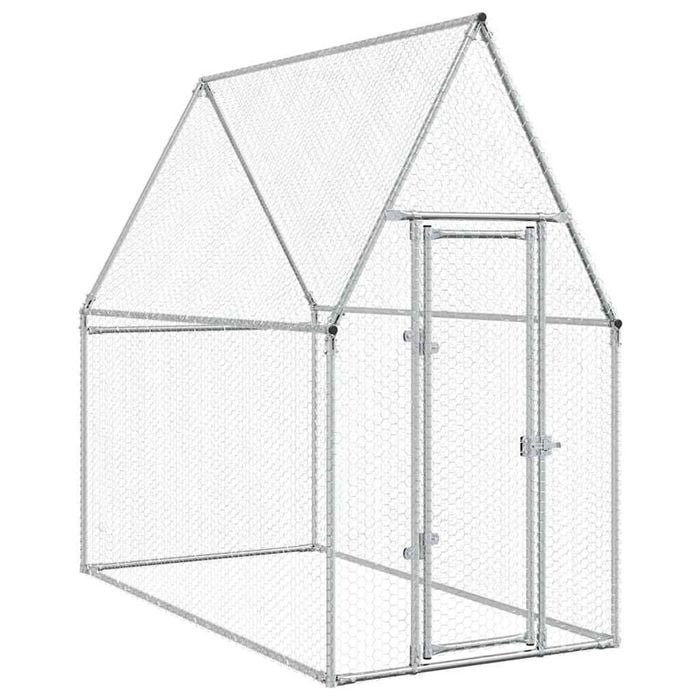 vidaXL Chicken Cage Hen House Poultry Coop Enclosure Silver Galvanised Steel 200x100x190 cm