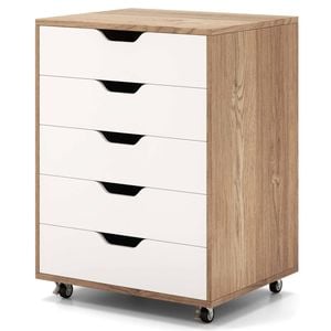 Costway 5-Drawer Filing Cabinet Mobile Storage Home Office - Natural