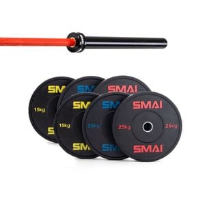 Smai 140kg Hd Bumper Plate Set Inc 20kg Barbell - 20kg Red Barbell