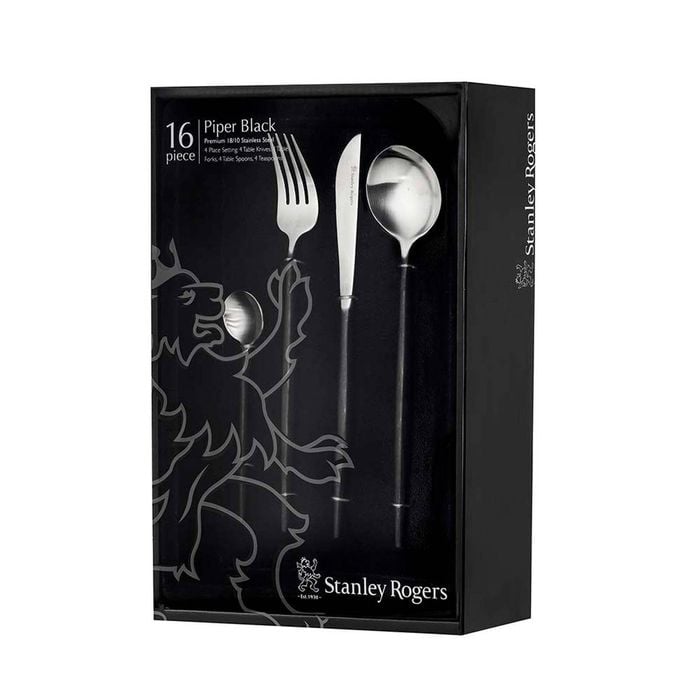 Piper 18/10 Stainless Steel 16 Piece Cutlery Set 30x21x8cm Black Stanley Rogers