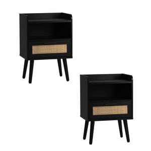 Oikiture Set of 2 Bedside Tables Rattan