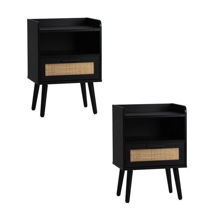 Oikiture Set of 2 Bedside Tables Rattan