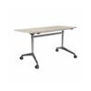 Olg Modulus Flip Table White And Silver Frame Nordic Maple Top L1800mm X W600mm