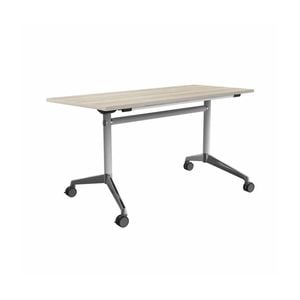 Olg Modulus Flip Table White And Silver Frame Nordic Maple Top L1800mm X W600mm