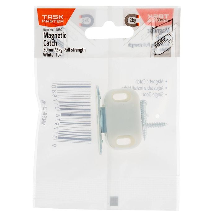 Taskmaster 30mm 2kg White Magnetic Catch - 1 Pack