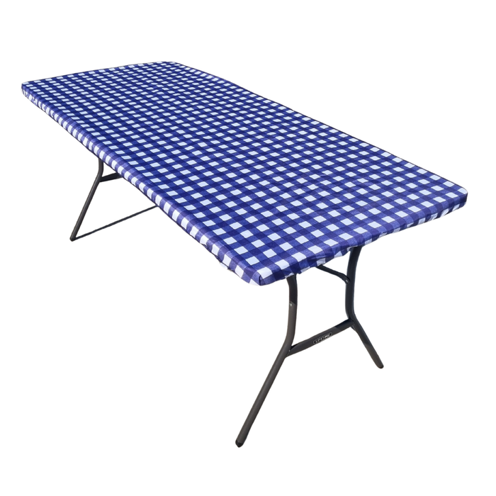Fitted Waterproof Tablecloth - Navy & White Gingham