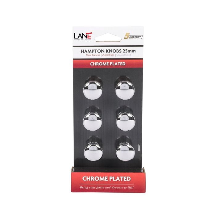 Lane 25mm Chrome Plated Hampton Knob - 6 Pack