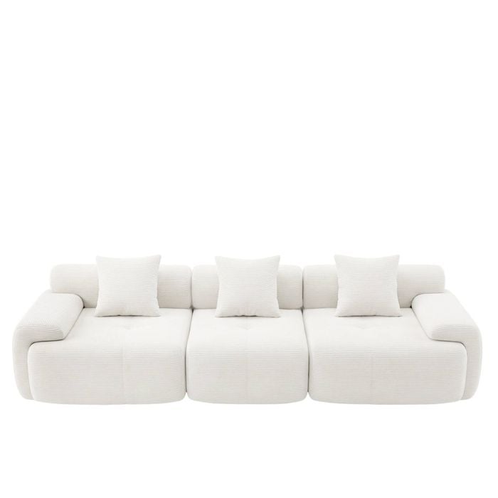 Advwin 282cm 3 Seater Sofa Corduroy Modular Foam Cloud Couch Lounge Compressed Sofa No Assembly Beige