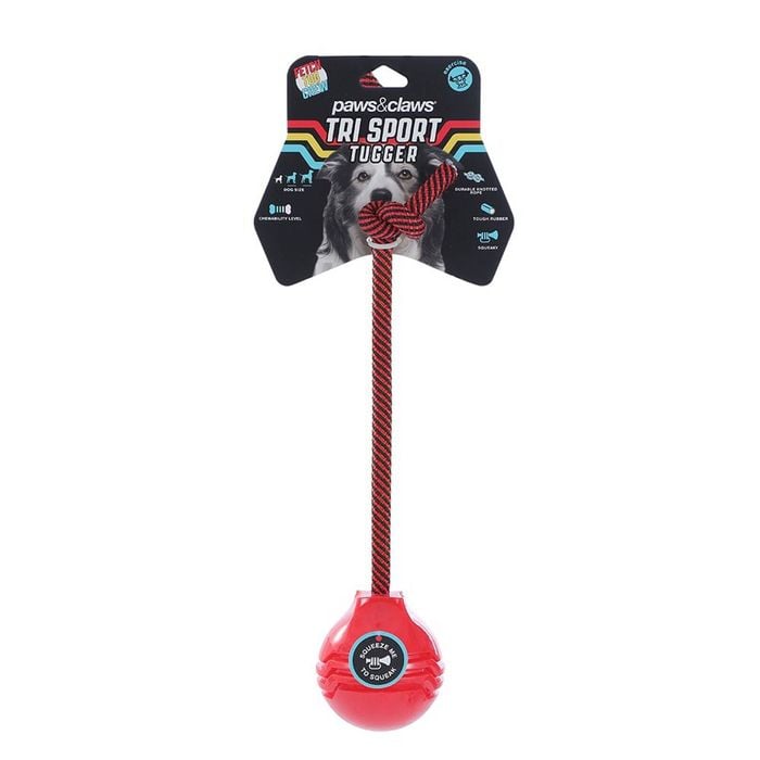Paws & Claws Tri Sport Ball Tugger Pet Toy Red 18x7.8x7.8cm