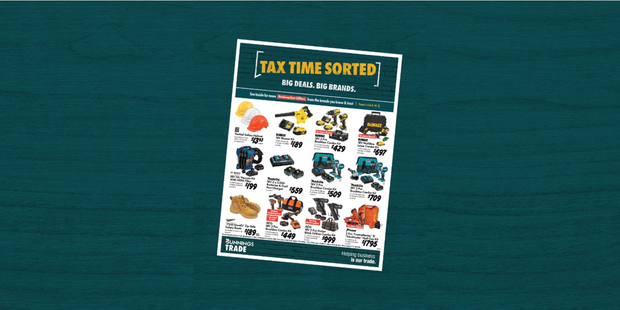 Tax Time Catalogue Bunnings Trade on a green background