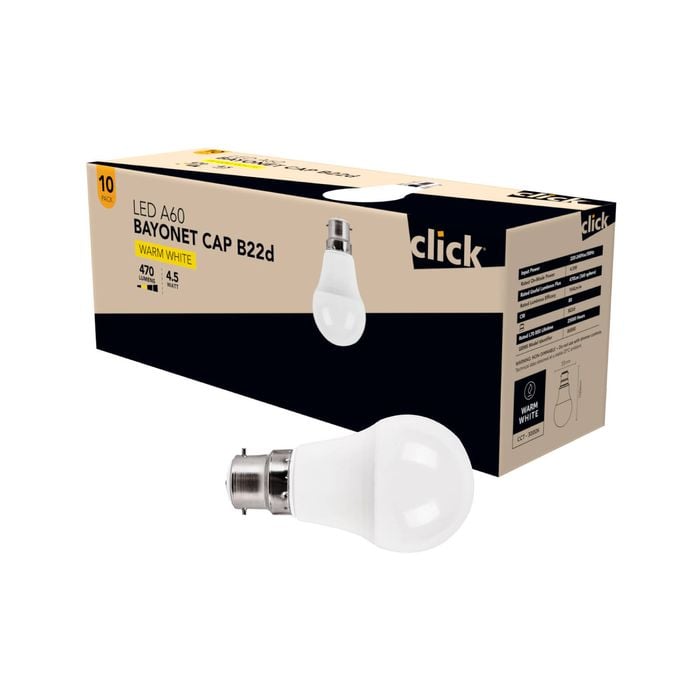 Click A60 BC LED 470lm Warm White 4.5W Globe - 10 Pack