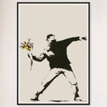 Galrie Banksy Love is in the Air Flower Thrower Artwork - 2003 Limited Edition Print, Black Frame, A2 42 x 60cm (16 x 24inch)