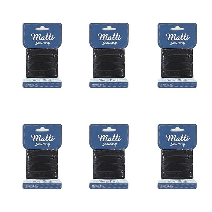 6pk Malli Sewing Soft Elastic Band Flexible Diy Sewing Cord 15mm X 2.5m Assorted