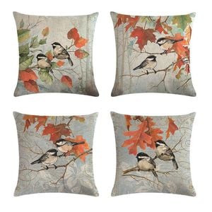 Catzon 4 Pcs Nature Throw Pillow Covers Square Linen Pillowcase for Couch