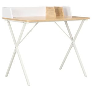 vidaXL Desk White and Natural Computer Corner Office Writing Table Furniture