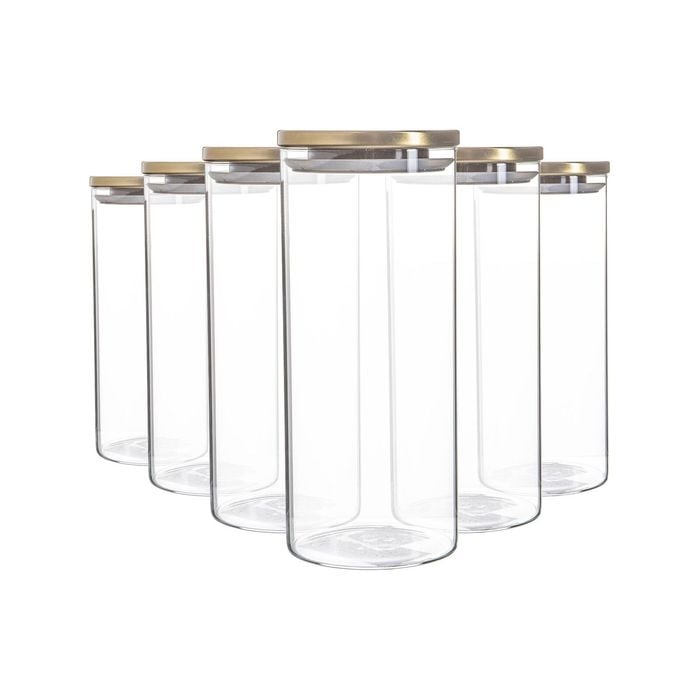 Argon Tableware Glass Storage Jars with Metal Lids - 1.5 Litre - Pack of 6