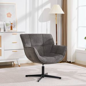 Homfurn Mid-century Modern Upholstered Swivel Accent Chair, Fixed Height Leisure Lounge Chair With Black Metal Base, Grey