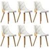 Oikiture 6x Dining Chairs Wooden Chair Kitchen Cafe Faux Leather Padded White