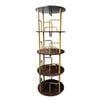 Foret 4-tier Rotating Bookshelf 360 Deg Display Rack Steel Wood Floor Shelf Gold