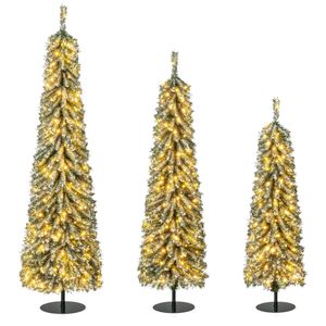 Costway Set of 3 Artificial Christmas Tree Set Pencil Xmas Tree for Party & Carnival