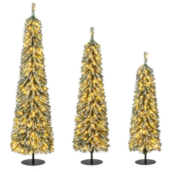 Costway Set of 3 Artificial Christmas Tree Set Pencil Xmas Tree for Party & Carnival